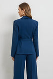Dark Blue Double Breasted 2 Piece Satin Work Suits