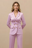 2 Piece Pink Satin Notched Lapel Double Breasted Women Business Suits