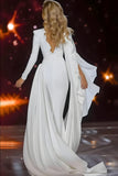 White Mermaid Long Sleeve Pageant Dress with Sash