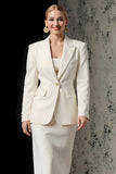 Ivory 2 Piece Ivory Peak Lapel Pencil Midi Business Suits