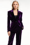 Dark Purple 2 Piece Peak Lapel Velvet Business Suits