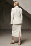 Ivory 2 Piece Peak Lapel Pencil Midi Business Suits