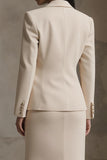 Champagne 2 Piece Notched Lapel Pencil Midi Business Dress
