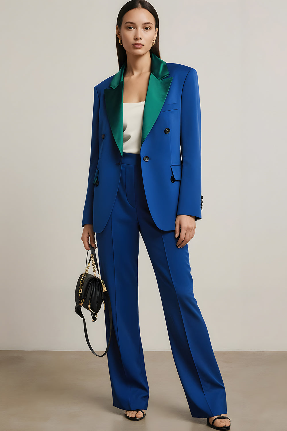 Royal Blue 2 Piece Peak Lapel One Button Business Suits