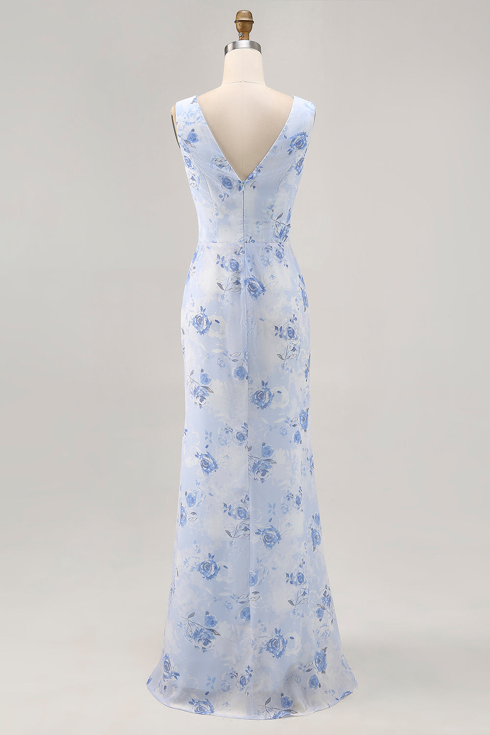 Blue Flower Cowl Neck Sheath Long Wedding Guest Dress
