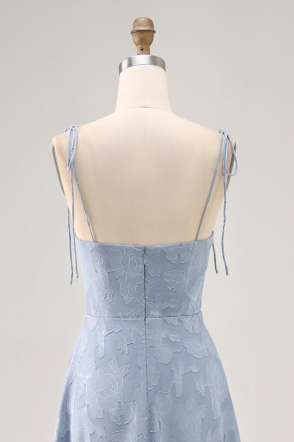 Dusty Blue A Line Midi Spaghetti Straps Wedding Guest Dress with Slit