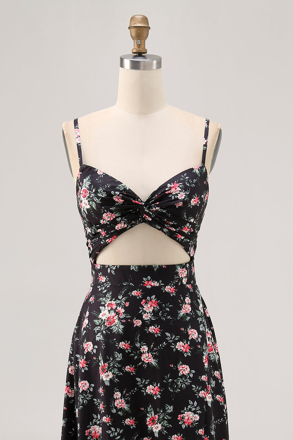 Black Flower Cut Out A Line Long Wedding Guest Dress