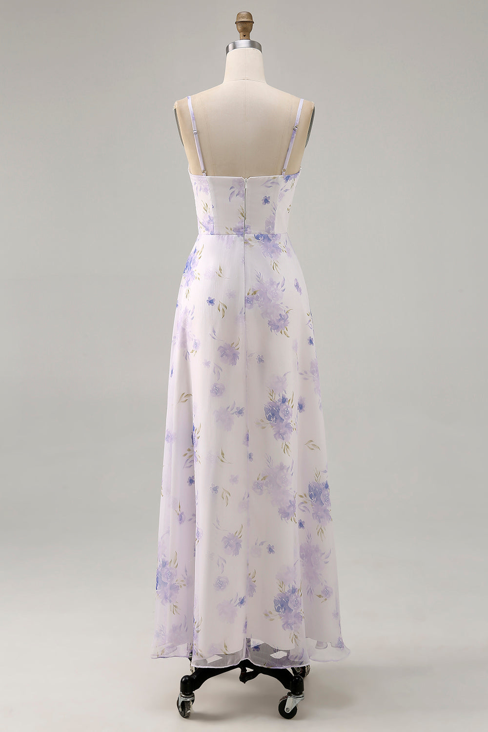 Lavender Flower Spaghetti Straps Cut Out Wedding Guest Dress with Slit