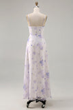 Lavender Flower Spaghetti Straps Cut Out Wedding Guest Dress with Slit