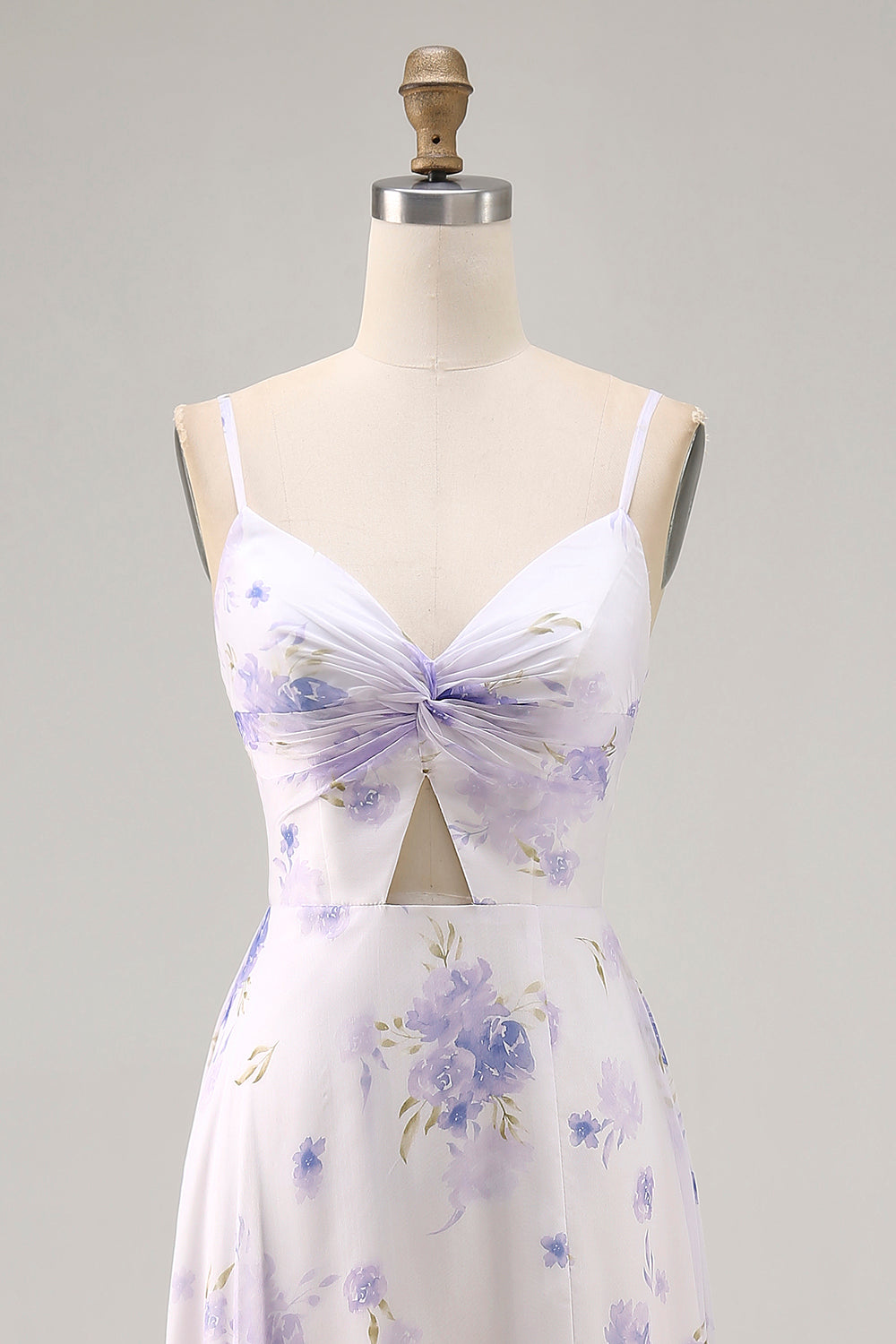 Lavender Flower Spaghetti Straps Cut Out Wedding Guest Dress with Slit