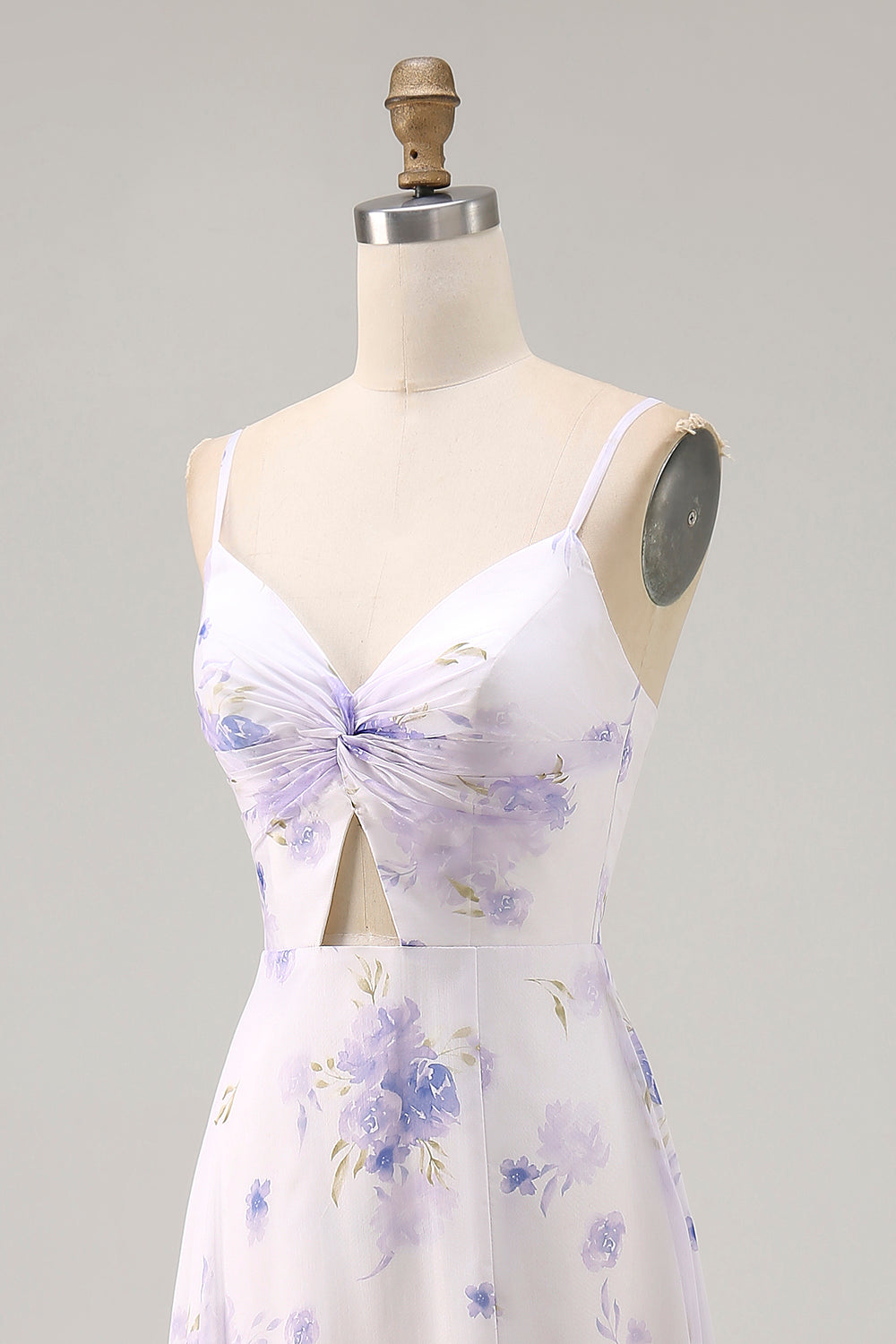 Lavender Flower Spaghetti Straps Cut Out Wedding Guest Dress with Slit