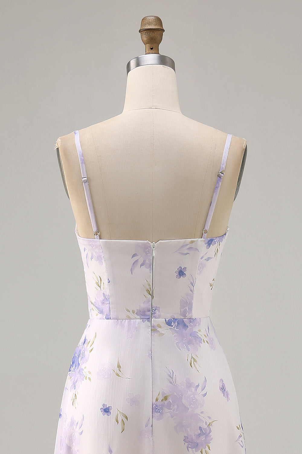 Lavender Flower Spaghetti Straps Cut Out Wedding Guest Dress with Slit