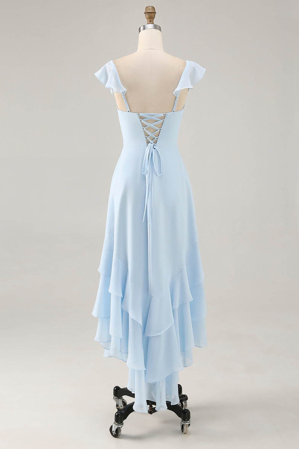 Sky Blue Ruffled Scoop Neck A Line Bridesmaid Dress