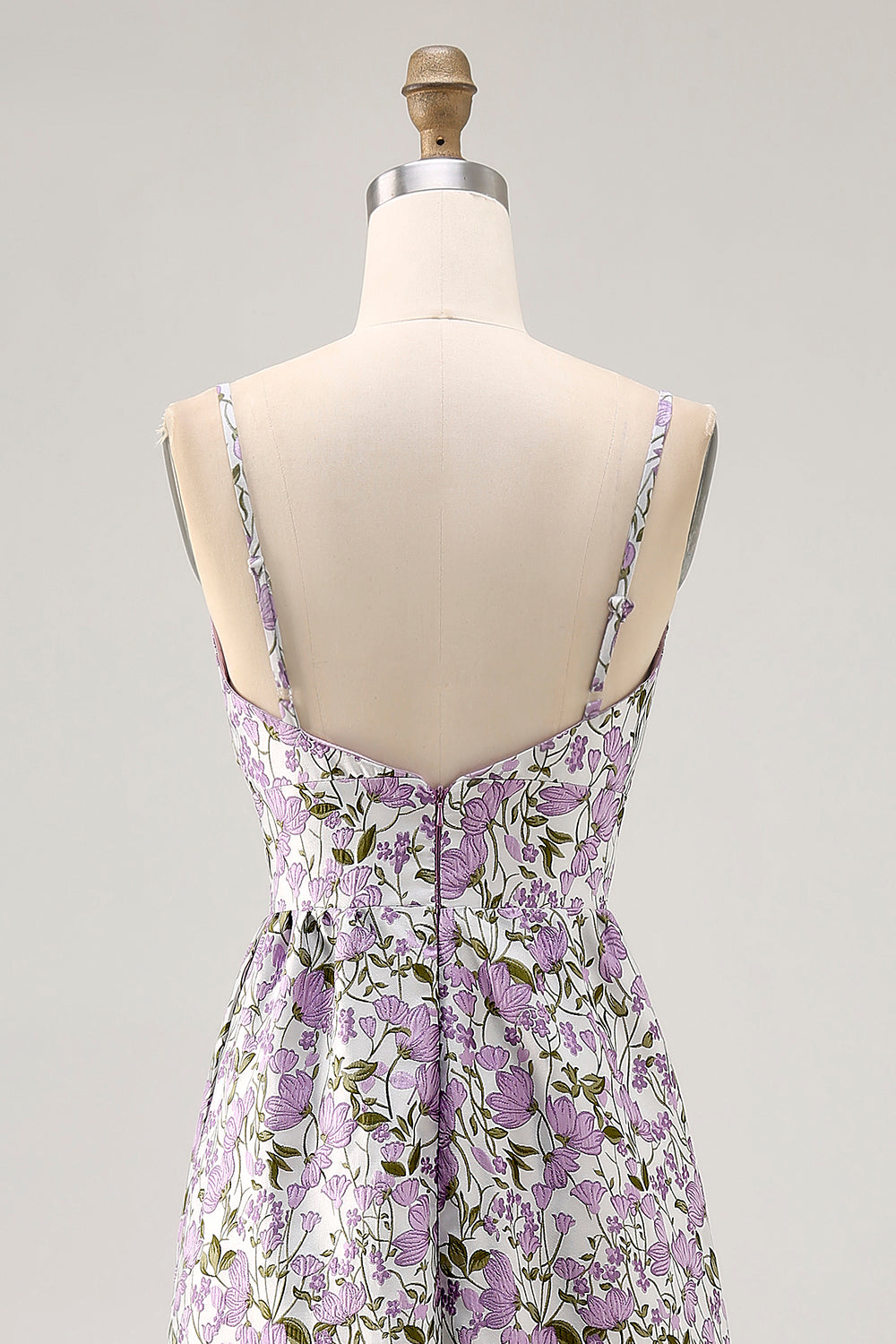Purple Flower A Line Printed Spaghetti Straps Wedding Guest Dress