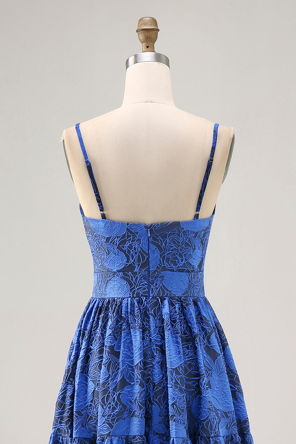 Floral A Line Blue Spaghetti Straps Cut Out Wedding Guest Dress
