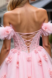 Floral Corset Blush Tulle Short Prom Dress with Appliques