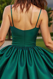 Dark Green Short Satin A Line Cocktail Dress with Beading