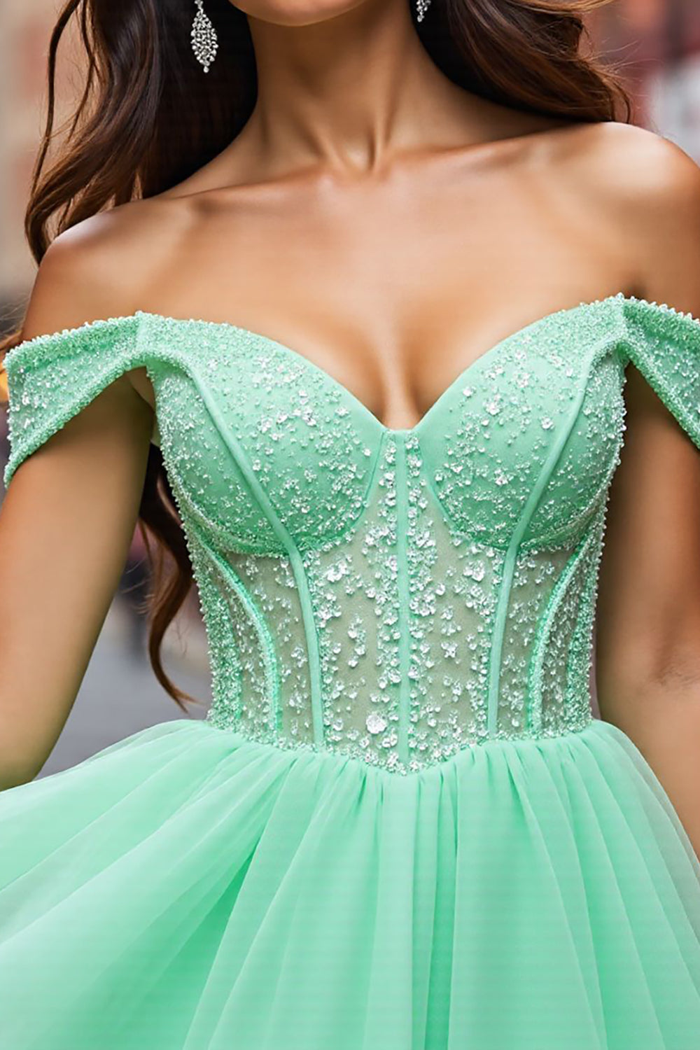 Tulle Mint Green Short Corset Prom Dress with Appliques