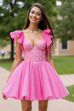 Sparkly Pink Corset Ruffled Short Prom Dress with Sequins
