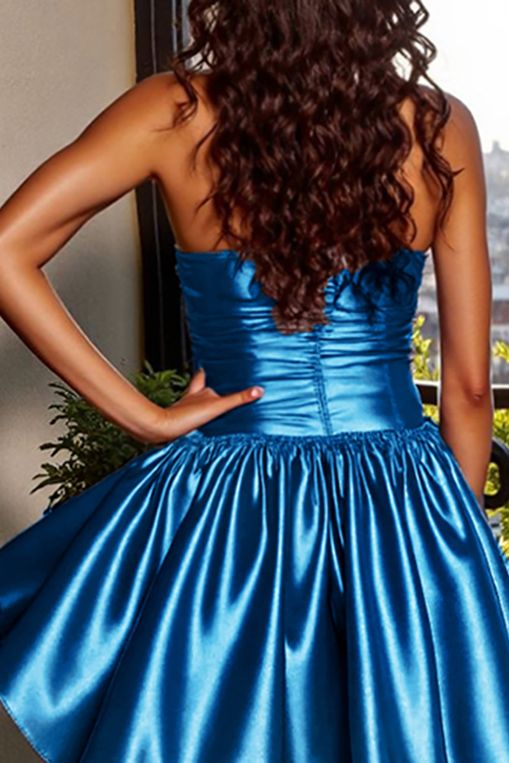 Satin Strapless A Line Blue Short Prom Dress