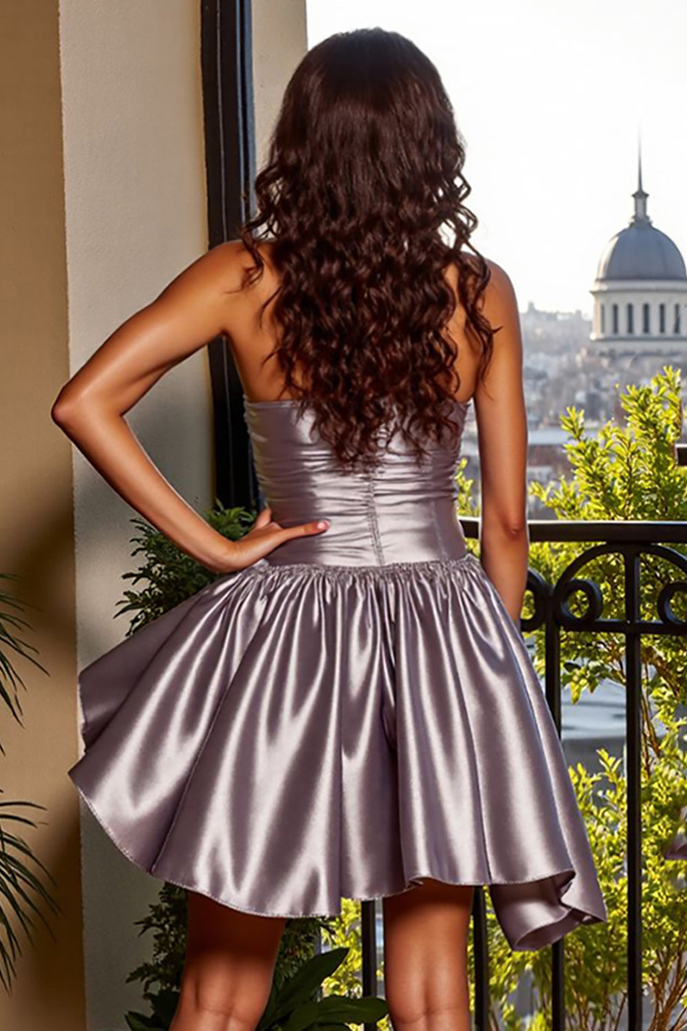 Satin Strapless A Line Blue Short Prom Dress