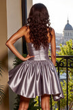 Satin Strapless A Line Blue Short Prom Dress