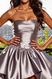 Satin Strapless A Line Blue Short Prom Dress