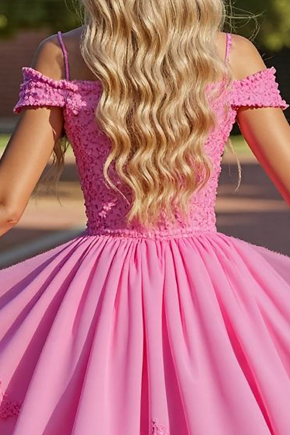 Pink Corset Cold Shoulder Short Prom Dress with Appliques