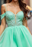 A Line Tulle Mint Green Cold Shoulder Short Prom Dress