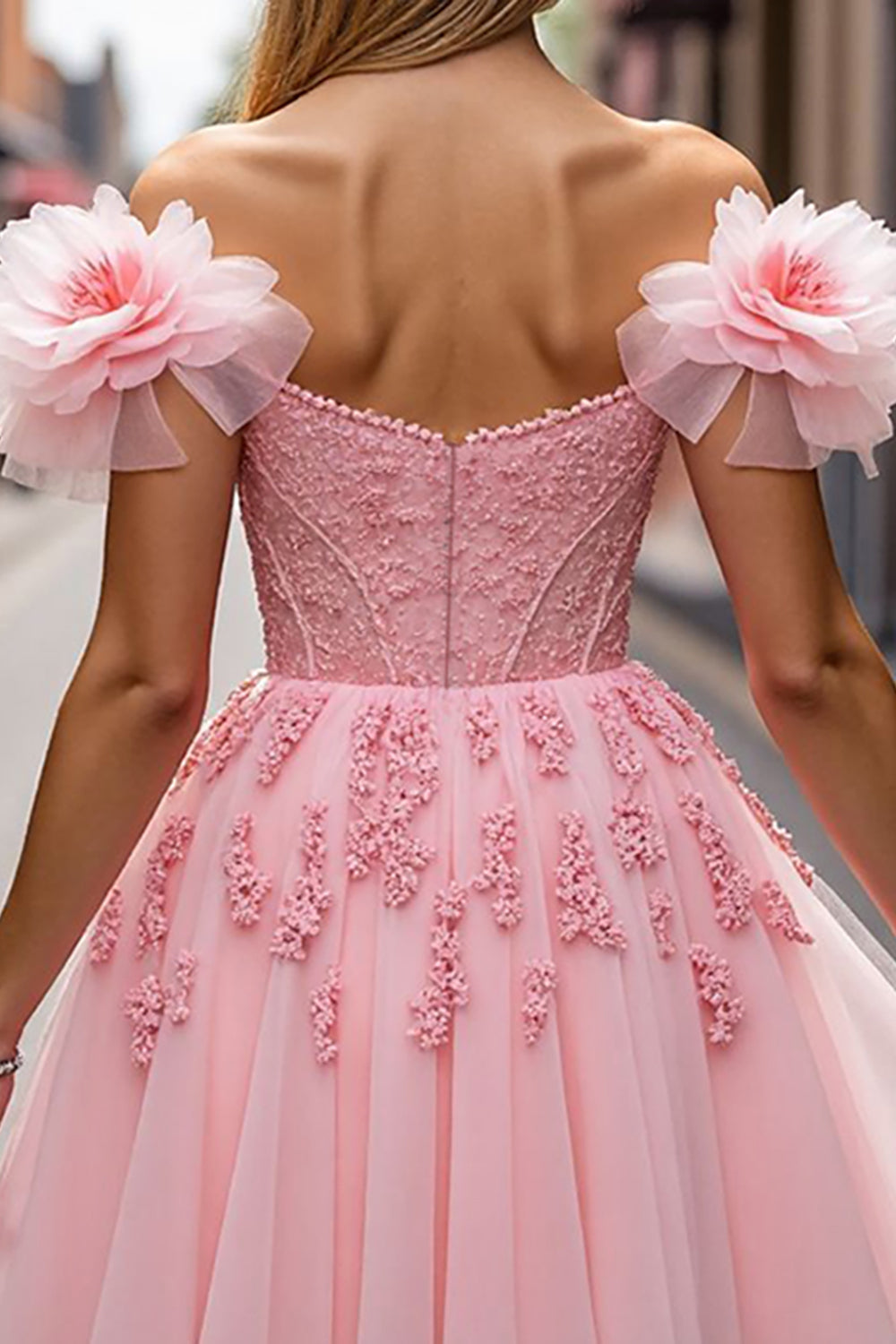 Floral Blush Short Corset Prom Dress with Appliques