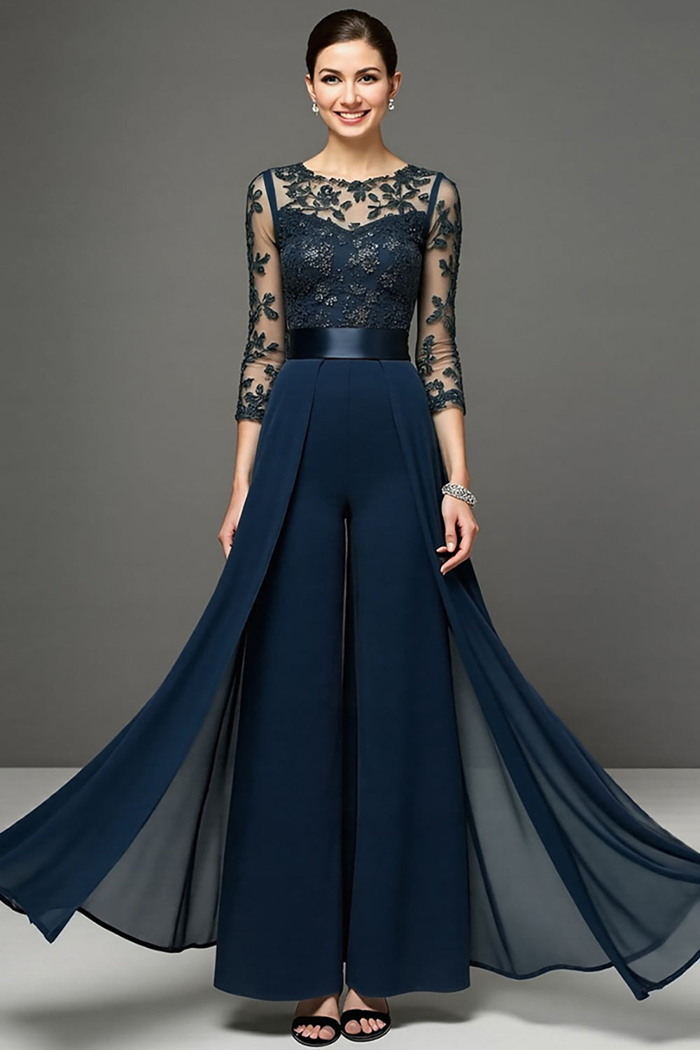 Navy Long Mother Of The Bride Jumpsuit With Streamer