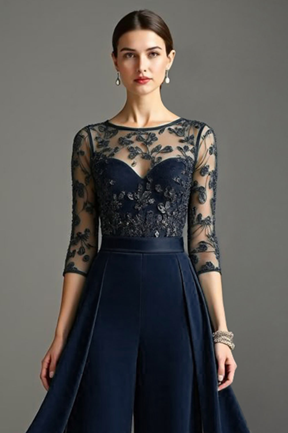 Navy Round Neck Mother Of The Bride Jumpsuit With Streamer