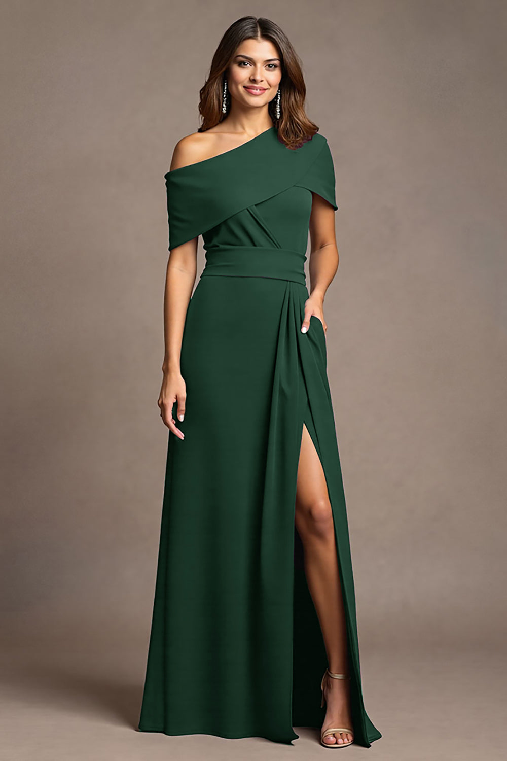 Burgundy A Line Long Mother Of The Bride Dress With Slit