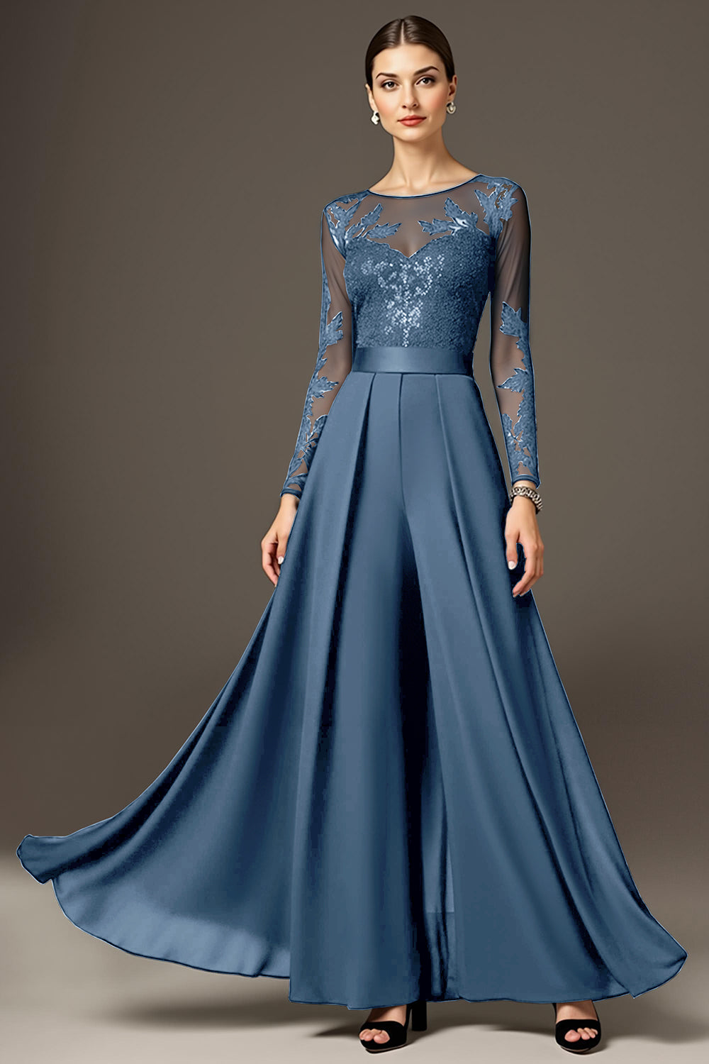 Black Long Sleeve A Line Mother Of The Bride Dress With Appliques