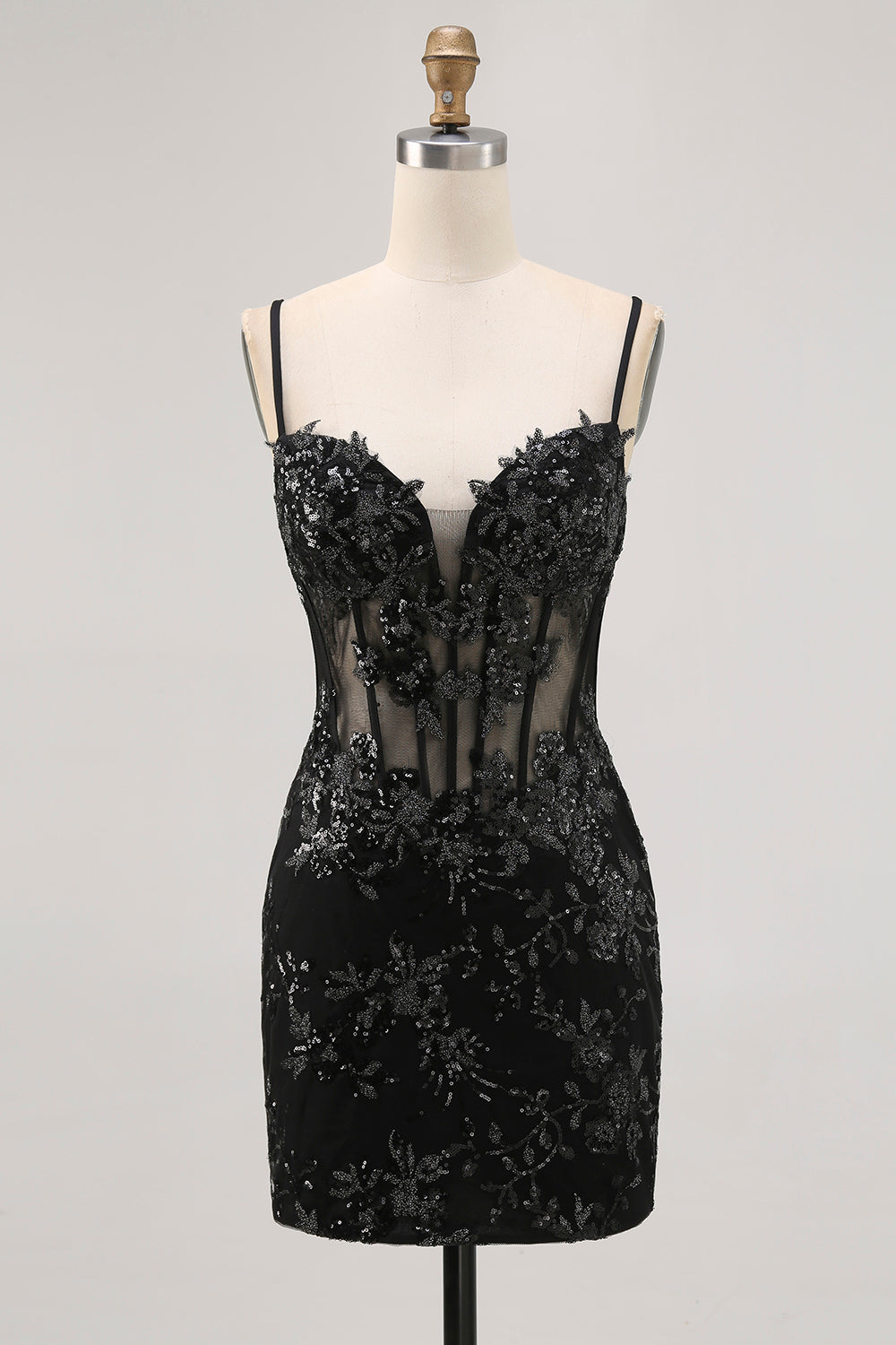 Dark Green Bodycon Backless Sheer Corset Short Prom Dress with Sequins