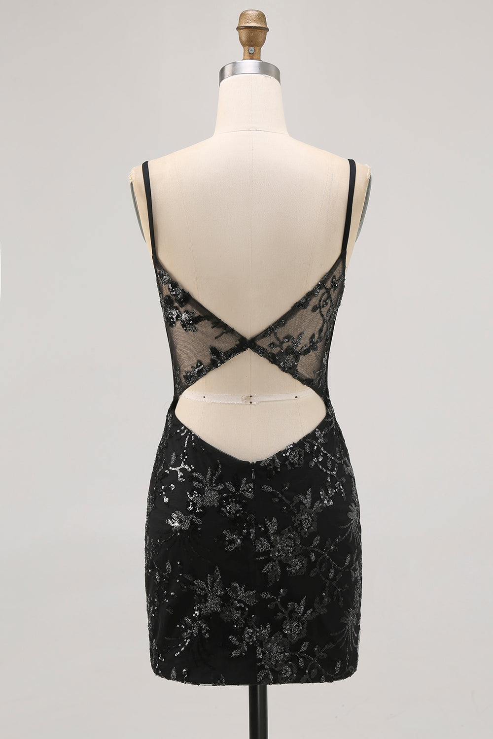 Dark Green Bodycon Backless Sheer Corset Short Prom Dress with Sequins