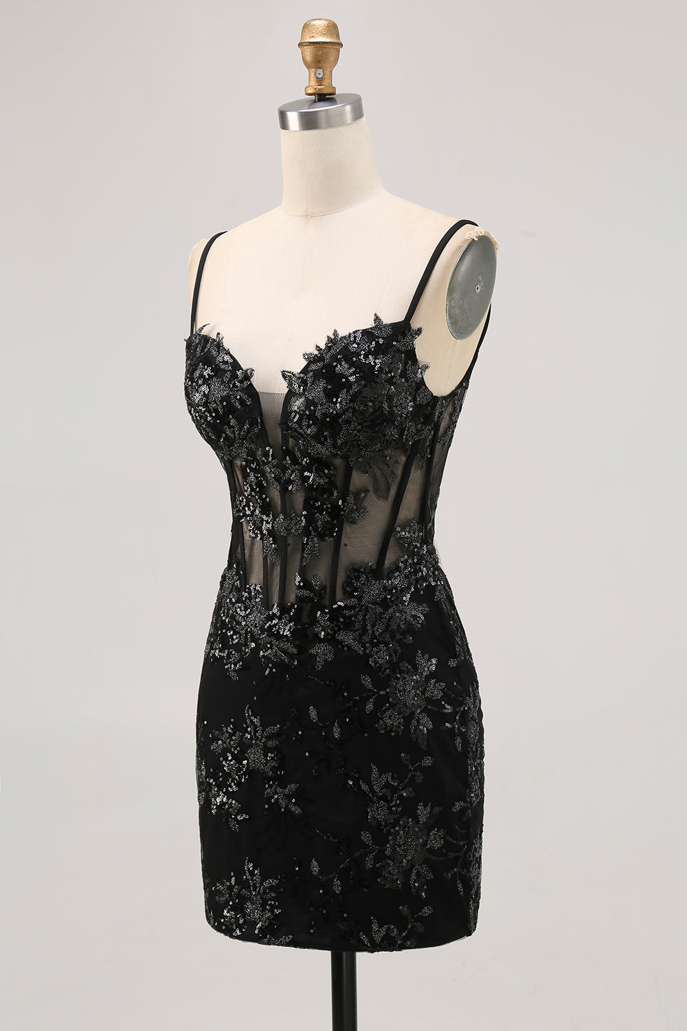 Dark Green Bodycon Backless Sheer Corset Short Prom Dress with Sequins