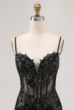 Dark Green Bodycon Backless Sheer Corset Short Prom Dress with Sequins