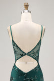 Dark Green Bodycon Backless Sheer Corset Short Prom Dress with Sequins