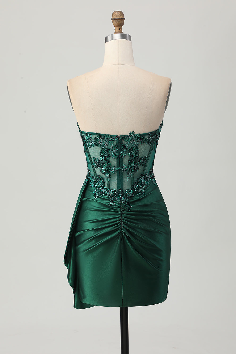 Sparkly Dark Green Strapless Corset Sequins Bodycon Cocktail Dress with Streamer