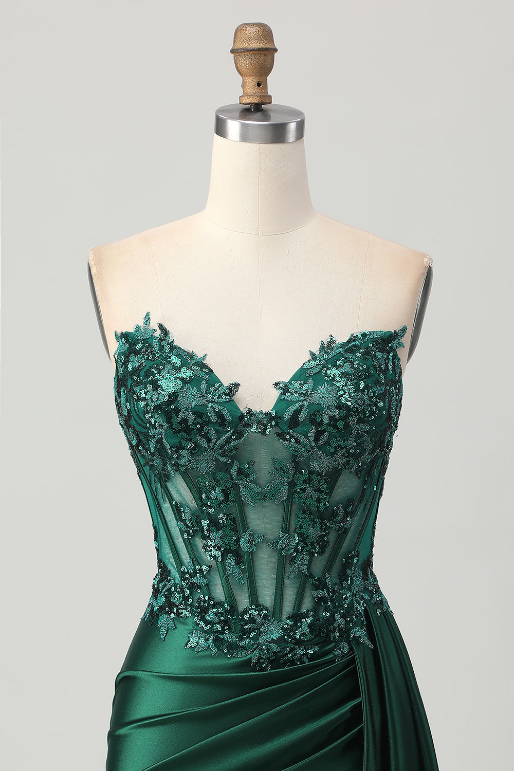 Sparkly Dark Green Strapless Corset Sequins Bodycon Cocktail Dress with Streamer