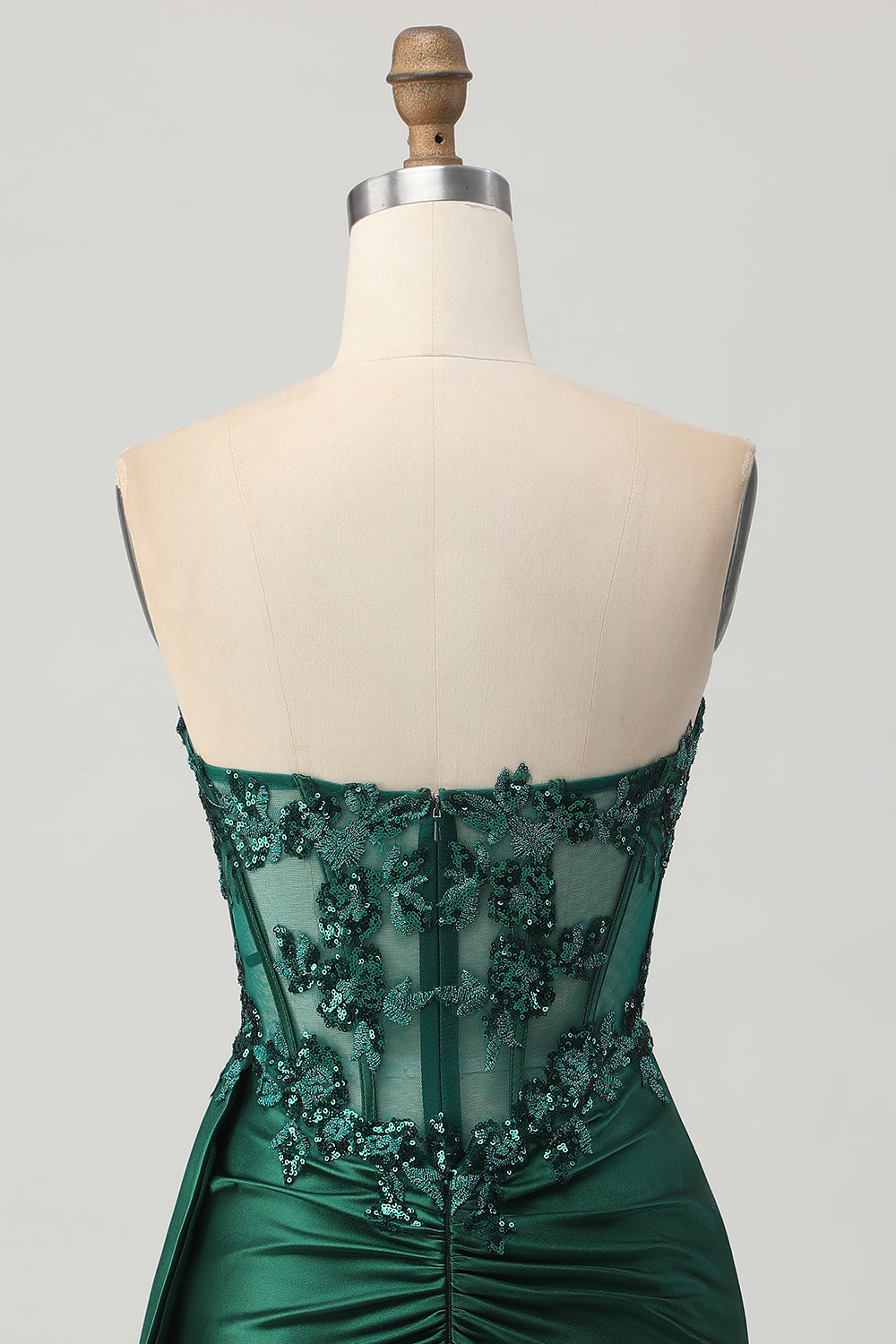 Sparkly Dark Green Strapless Corset Sequins Bodycon Cocktail Dress with Streamer