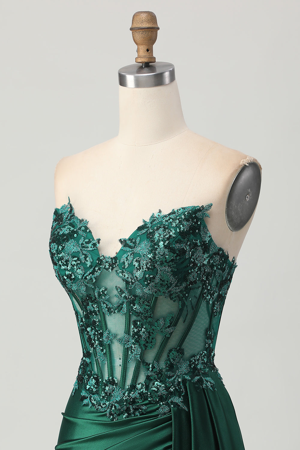 Sparkly Dark Green Strapless Corset Sequins Bodycon Cocktail Dress with Streamer