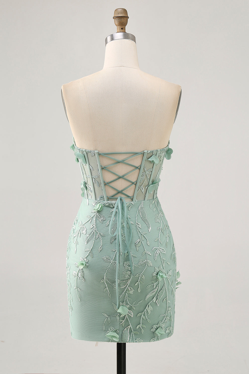 Sage Sweetheart Corset Appliqued Short Prom Dress