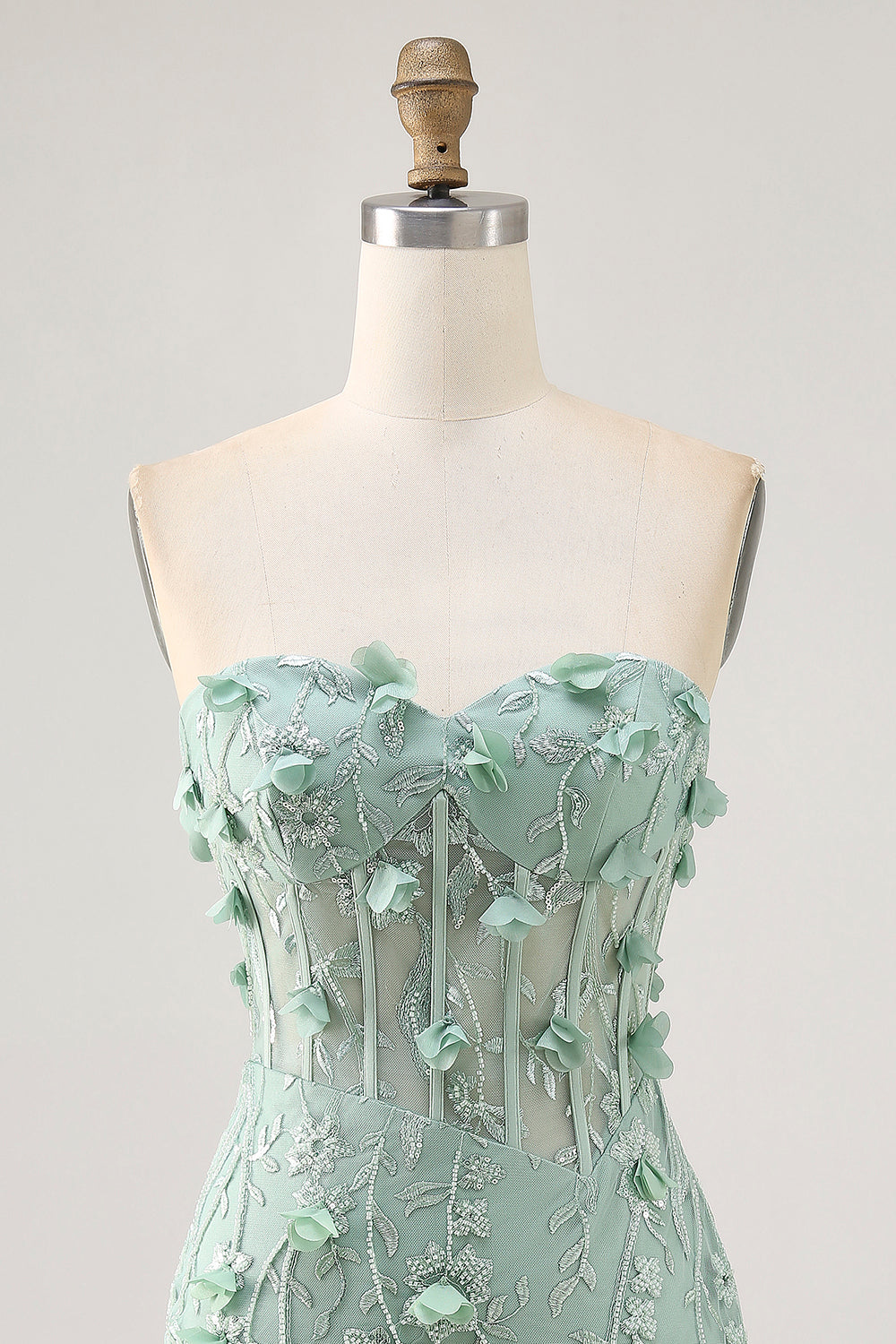 Sage Sweetheart Corset Appliqued Short Prom Dress