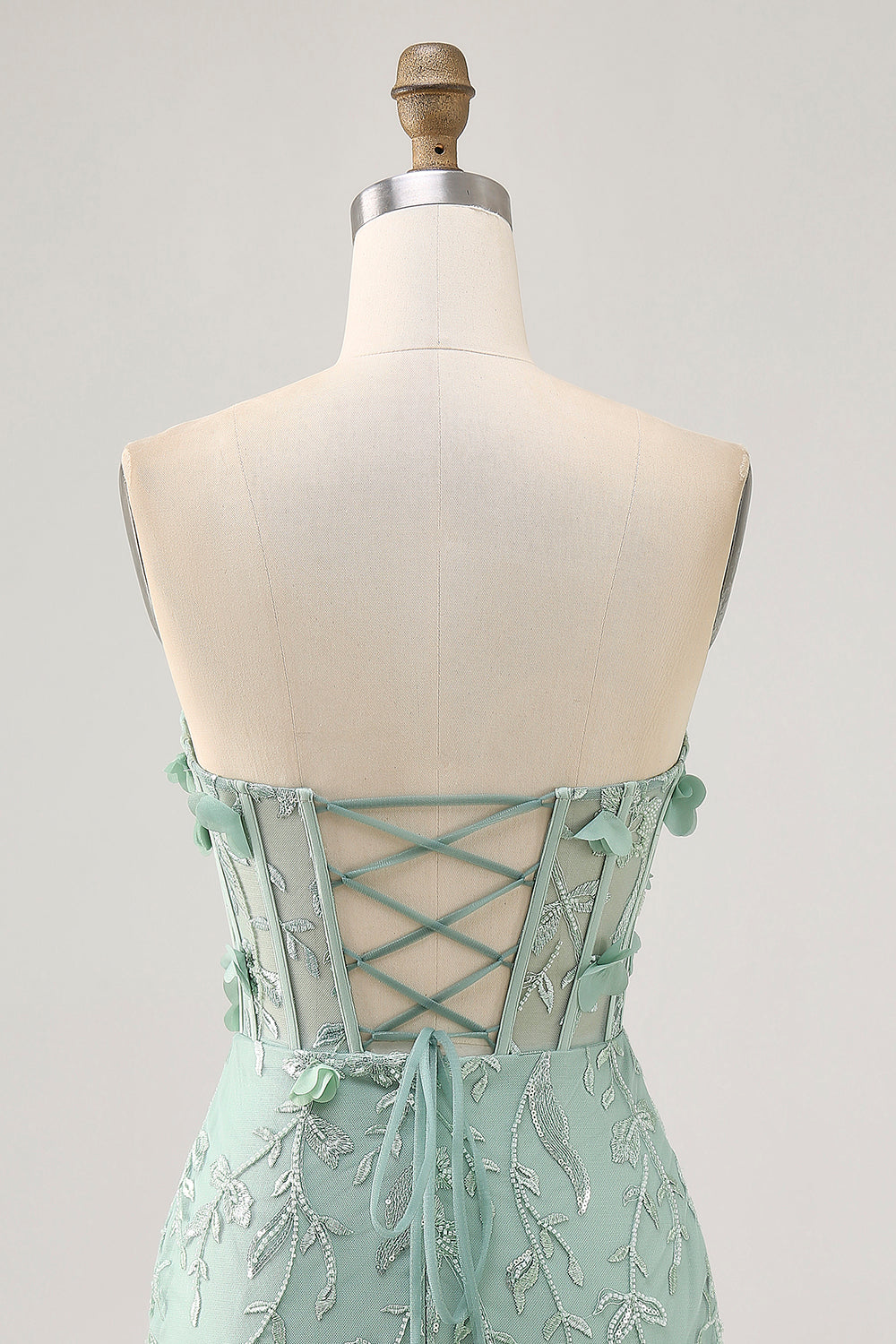 Sage Sweetheart Corset Appliqued Short Prom Dress