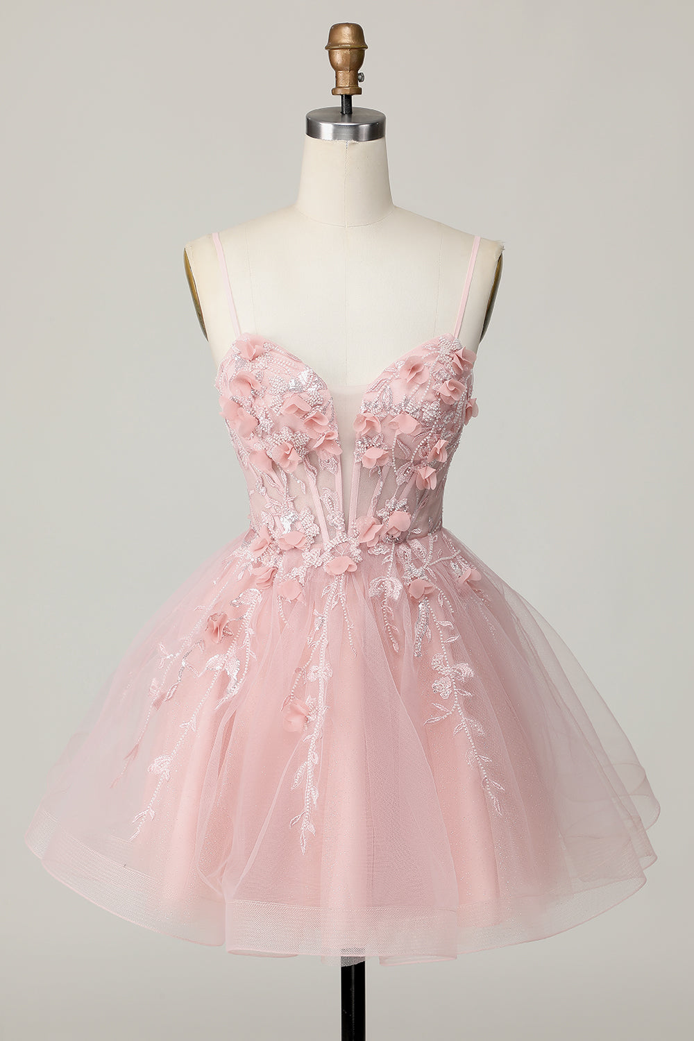 Pink Corset A Line Short Appliqued Cocktail Dress with Beading