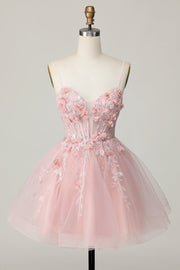 Pink Corset A Line Short Appliqued Cocktail Dress with Beading