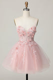 Pink Corset A Line Short Appliqued Cocktail Dress with Beading