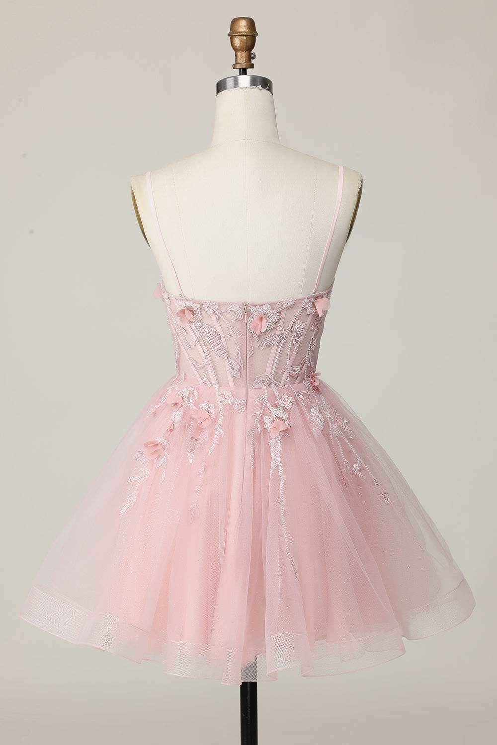 Pink Corset A Line Short Appliqued Cocktail Dress with Beading